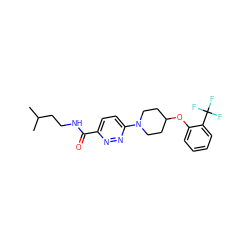 CC(C)CCNC(=O)c1ccc(N2CCC(Oc3ccccc3C(F)(F)F)CC2)nn1 ZINC000028655335