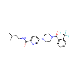 CC(C)CCNC(=O)c1ccc(N2CCN(C(=O)c3ccccc3C(F)(F)F)CC2)cn1 ZINC000006745216