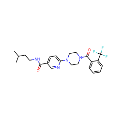 CC(C)CCNC(=O)c1ccc(N2CCN(C(=O)c3ccccc3C(F)(F)F)CC2)nc1 ZINC000095597227