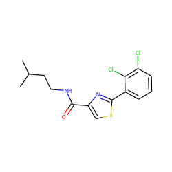 CC(C)CCNC(=O)c1csc(-c2cccc(Cl)c2Cl)n1 ZINC000299854831