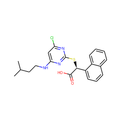 CC(C)CCNc1cc(Cl)nc(S[C@H](C(=O)O)c2cccc3ccccc23)n1 ZINC000049109947