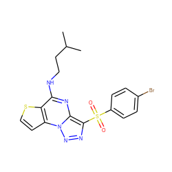 CC(C)CCNc1nc2c(S(=O)(=O)c3ccc(Br)cc3)nnn2c2ccsc12 ZINC000008589497