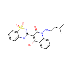 CC(C)CCNn1c(=O)c(C2=NS(=O)(=O)c3ccccc3N2)c(O)c2ccccc21 ZINC000101033574