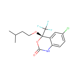 CC(C)CCO[C@]1(C(F)(F)F)OC(=O)Nc2ccc(Cl)cc21 ZINC000005962633