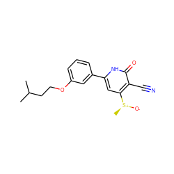 CC(C)CCOc1cccc(-c2cc([S@+](C)[O-])c(C#N)c(=O)[nH]2)c1 ZINC000299856444