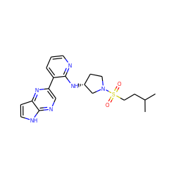 CC(C)CCS(=O)(=O)N1CC[C@@H](Nc2ncccc2-c2cnc3[nH]ccc3n2)C1 ZINC000169011430