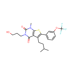 CC(C)CCc1c(-c2cccc(OC(F)(F)F)c2)sc2c1c(=O)n(CCCO)c(=O)n2C ZINC001772633653