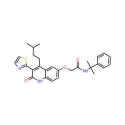 CC(C)CCc1c(-c2nccs2)c(=O)[nH]c2ccc(OCC(=O)NC(C)(C)c3ccccc3)cc12 ZINC000064549884