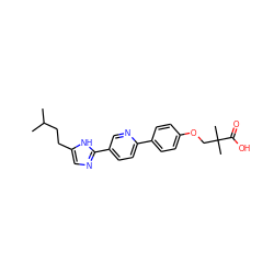 CC(C)CCc1cnc(-c2ccc(-c3ccc(OCC(C)(C)C(=O)O)cc3)nc2)[nH]1 ZINC000218543515