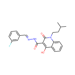 CC(C)CCn1c(=O)c(C(=O)N/N=C/c2cccc(F)c2)c(O)c2ccccc21 ZINC000100534748