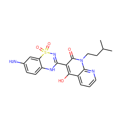 CC(C)CCn1c(=O)c(C2=NS(=O)(=O)c3cc(N)ccc3N2)c(O)c2cccnc21 ZINC000101058490