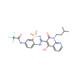 CC(C)CCn1c(=O)c(C2=NS(=O)(=O)c3cc(NC(=O)C(F)(F)F)ccc3N2)c(O)c2cccnc21 ZINC000101085937