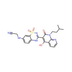 CC(C)CCn1c(=O)c(C2=NS(=O)(=O)c3cc(NCC#N)ccc3N2)c(O)c2cccnc21 ZINC000101045248