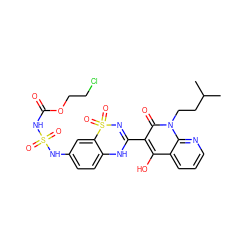 CC(C)CCn1c(=O)c(C2=NS(=O)(=O)c3cc(NS(=O)(=O)NC(=O)OCCCl)ccc3N2)c(O)c2cccnc21 ZINC000101050801