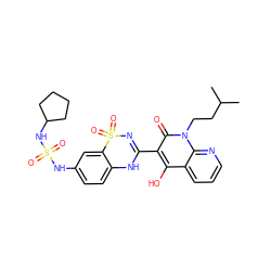 CC(C)CCn1c(=O)c(C2=NS(=O)(=O)c3cc(NS(=O)(=O)NC4CCCC4)ccc3N2)c(O)c2cccnc21 ZINC000101085922