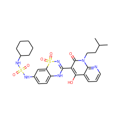 CC(C)CCn1c(=O)c(C2=NS(=O)(=O)c3cc(NS(=O)(=O)NC4CCCCC4)ccc3N2)c(O)c2cccnc21 ZINC000101085912