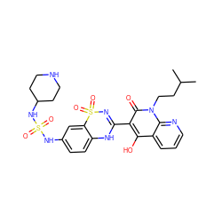 CC(C)CCn1c(=O)c(C2=NS(=O)(=O)c3cc(NS(=O)(=O)NC4CCNCC4)ccc3N2)c(O)c2cccnc21 ZINC000101052271