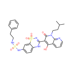 CC(C)CCn1c(=O)c(C2=NS(=O)(=O)c3cc(NS(=O)(=O)NCCc4ccccc4)ccc3N2)c(O)c2cccnc21 ZINC000101048944