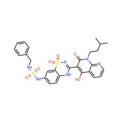 CC(C)CCn1c(=O)c(C2=NS(=O)(=O)c3cc(NS(=O)(=O)NCc4ccccc4)ccc3N2)c(O)c2cccnc21 ZINC000101052775