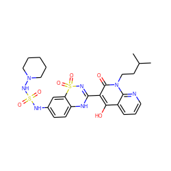 CC(C)CCn1c(=O)c(C2=NS(=O)(=O)c3cc(NS(=O)(=O)NN4CCCCC4)ccc3N2)c(O)c2cccnc21 ZINC000101053168