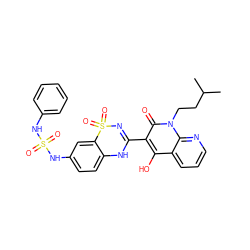 CC(C)CCn1c(=O)c(C2=NS(=O)(=O)c3cc(NS(=O)(=O)Nc4ccccc4)ccc3N2)c(O)c2cccnc21 ZINC000101085918