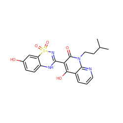 CC(C)CCn1c(=O)c(C2=NS(=O)(=O)c3cc(O)ccc3N2)c(O)c2cccnc21 ZINC000101085946