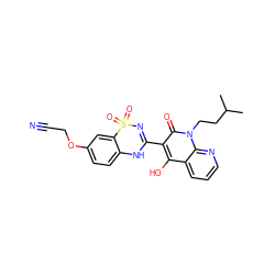 CC(C)CCn1c(=O)c(C2=NS(=O)(=O)c3cc(OCC#N)ccc3N2)c(O)c2cccnc21 ZINC000101085956