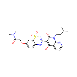 CC(C)CCn1c(=O)c(C2=NS(=O)(=O)c3cc(OCC(=O)N(C)C)ccc3N2)c(O)c2cccnc21 ZINC000101047856