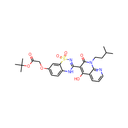 CC(C)CCn1c(=O)c(C2=NS(=O)(=O)c3cc(OCC(=O)OC(C)(C)C)ccc3N2)c(O)c2cccnc21 ZINC000101061471