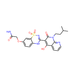 CC(C)CCn1c(=O)c(C2=NS(=O)(=O)c3cc(OCC(N)=O)ccc3N2)c(O)c2cccnc21 ZINC000101056407