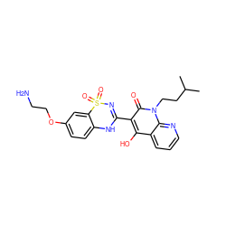 CC(C)CCn1c(=O)c(C2=NS(=O)(=O)c3cc(OCCN)ccc3N2)c(O)c2cccnc21 ZINC000101085943