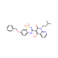 CC(C)CCn1c(=O)c(C2=NS(=O)(=O)c3cc(OCc4ccccc4)ccc3N2)c(O)c2cccnc21 ZINC000101046490