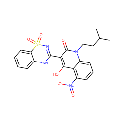 CC(C)CCn1c(=O)c(C2=NS(=O)(=O)c3ccccc3N2)c(O)c2c([N+](=O)[O-])cccc21 ZINC000101037738