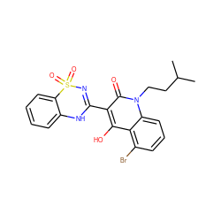 CC(C)CCn1c(=O)c(C2=NS(=O)(=O)c3ccccc3N2)c(O)c2c(Br)cccc21 ZINC000101077728