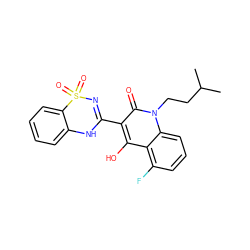 CC(C)CCn1c(=O)c(C2=NS(=O)(=O)c3ccccc3N2)c(O)c2c(F)cccc21 ZINC000101036025