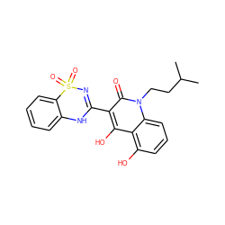 CC(C)CCn1c(=O)c(C2=NS(=O)(=O)c3ccccc3N2)c(O)c2c(O)cccc21 ZINC000101077708