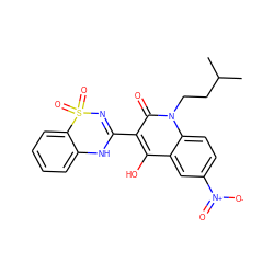 CC(C)CCn1c(=O)c(C2=NS(=O)(=O)c3ccccc3N2)c(O)c2cc([N+](=O)[O-])ccc21 ZINC000101077786