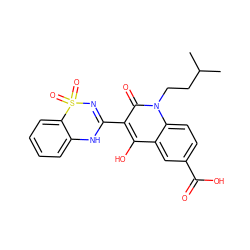 CC(C)CCn1c(=O)c(C2=NS(=O)(=O)c3ccccc3N2)c(O)c2cc(C(=O)O)ccc21 ZINC000101037180