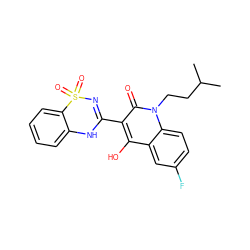 CC(C)CCn1c(=O)c(C2=NS(=O)(=O)c3ccccc3N2)c(O)c2cc(F)ccc21 ZINC000101037812