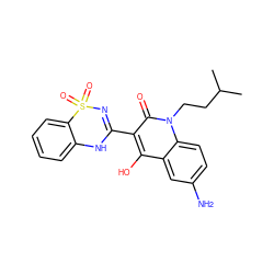 CC(C)CCn1c(=O)c(C2=NS(=O)(=O)c3ccccc3N2)c(O)c2cc(N)ccc21 ZINC000101077594