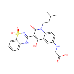 CC(C)CCn1c(=O)c(C2=NS(=O)(=O)c3ccccc3N2)c(O)c2cc(NCC(=O)O)ccc21 ZINC000101077524