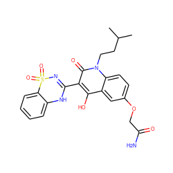 CC(C)CCn1c(=O)c(C2=NS(=O)(=O)c3ccccc3N2)c(O)c2cc(OCC(N)=O)ccc21 ZINC000101077565