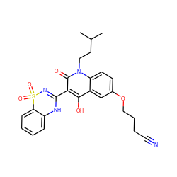 CC(C)CCn1c(=O)c(C2=NS(=O)(=O)c3ccccc3N2)c(O)c2cc(OCCCC#N)ccc21 ZINC000101077702