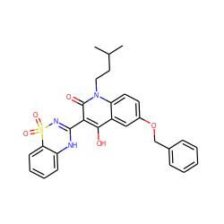 CC(C)CCn1c(=O)c(C2=NS(=O)(=O)c3ccccc3N2)c(O)c2cc(OCc3ccccc3)ccc21 ZINC000101077838