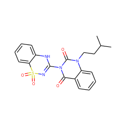 CC(C)CCn1c(=O)n(C2=NS(=O)(=O)c3ccccc3N2)c(=O)c2ccccc21 ZINC000013680561