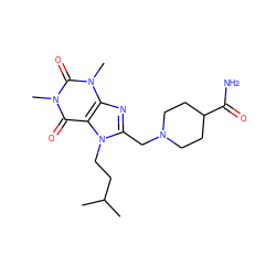 CC(C)CCn1c(CN2CCC(C(N)=O)CC2)nc2c1c(=O)n(C)c(=O)n2C ZINC000002440212