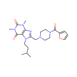 CC(C)CCn1c(CN2CCN(C(=O)c3ccco3)CC2)nc2c1c(=O)n(C)c(=O)n2C ZINC000020533290