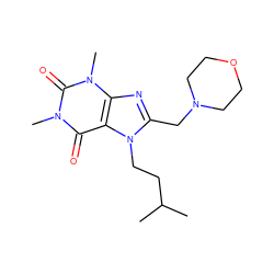 CC(C)CCn1c(CN2CCOCC2)nc2c1c(=O)n(C)c(=O)n2C ZINC000013136155