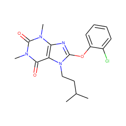 CC(C)CCn1c(Oc2ccccc2Cl)nc2c1c(=O)n(C)c(=O)n2C ZINC000001079666