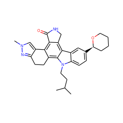 CC(C)CCn1c2ccc([C@@H]3CCCCO3)cc2c2c3c(c4c(c21)CCc1nn(C)cc1-4)C(=O)NC3 ZINC000049045649